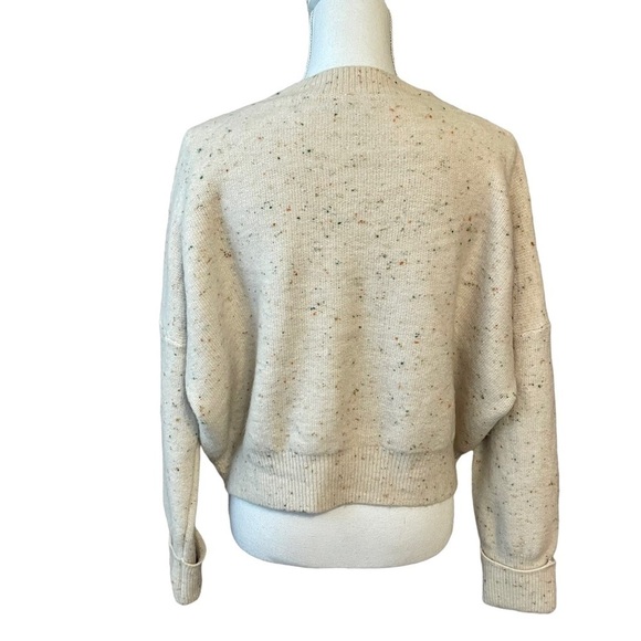 Lumiere Heavyweight Cream Wool Blend Cropped Sweater Rainbow Confetti Flecks. L - Picture 2 of 9
